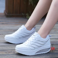 height increasing 5cm platform shoes women wedge sneakers leather toning shoes soft body shaped shoes shock absorb jumping shoes