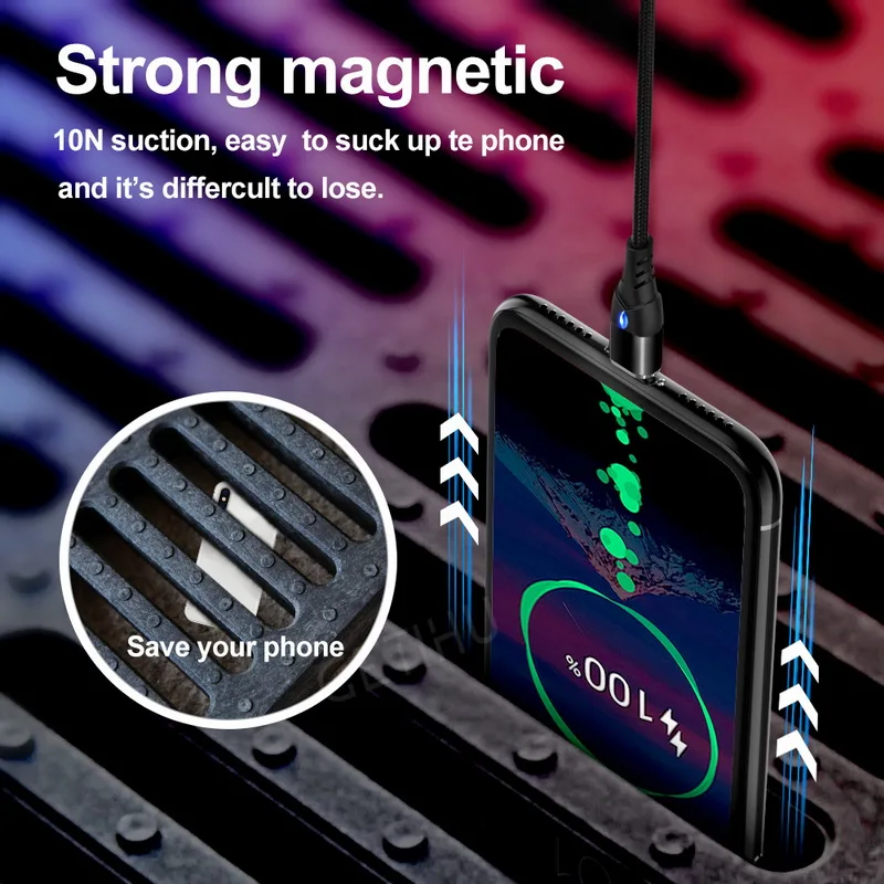 2 м Магнитный кабель 3A быстрый для IPhone XS 8 7 6 samsung зарядное устройство 3 0 Быстрая