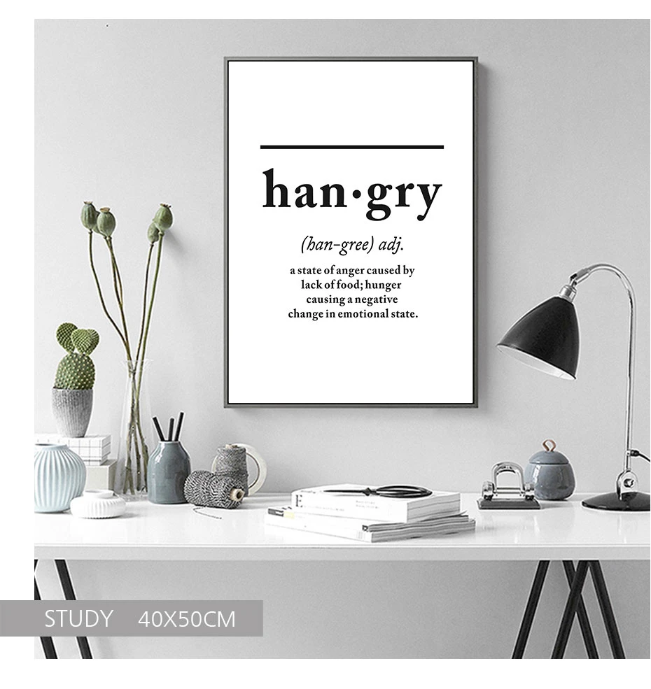 Скандинавский Hangry разрешение буквы холст картина черно-белая стена художественный принт и плакат современная картина домашняя декоративная