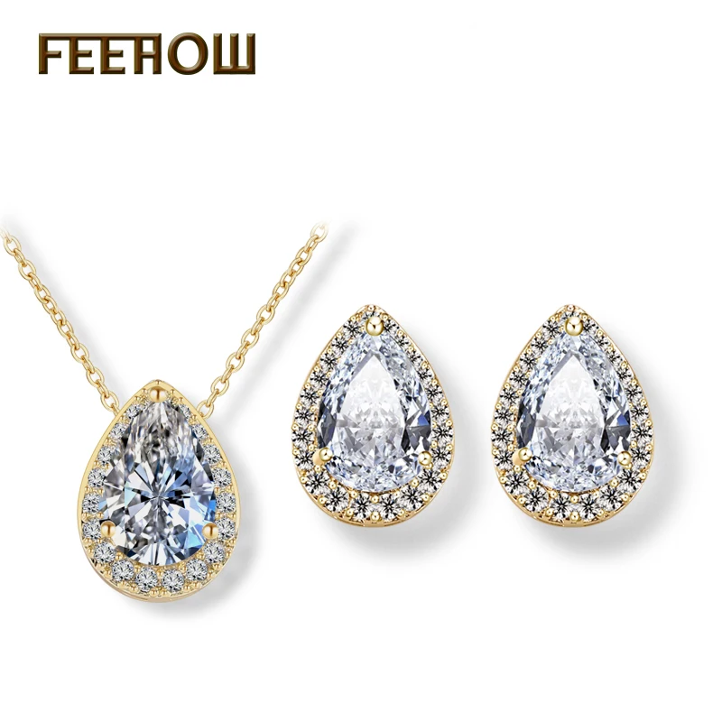 FEEHOW нигерийские капли воды кубического циркония свадебные ювелирные наборы