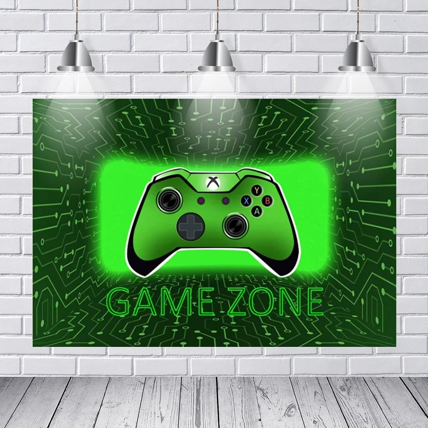 

Game Party Backdrop Game Zone Green Electronic Entertainment Background Video Xbox Keyboard Controller Gaming Birthday Banner