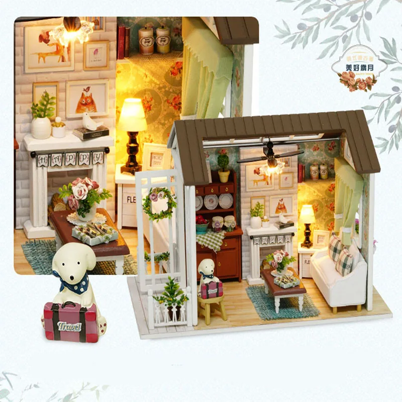 

Dollhouse Diy 3D Casa De Boneca Miniature Doll House Model Building Kits Wooden Furniture Toys Birthday Gifts Happy Times Z008