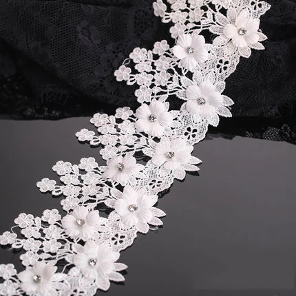 01 white 1 ярд 8,5 см стразы из бисера 3D цветок вышитый кружевной край отделка ленты DIY ткань свадебная одежда Швейные ремесла аксессуары - Цвет: 01 white