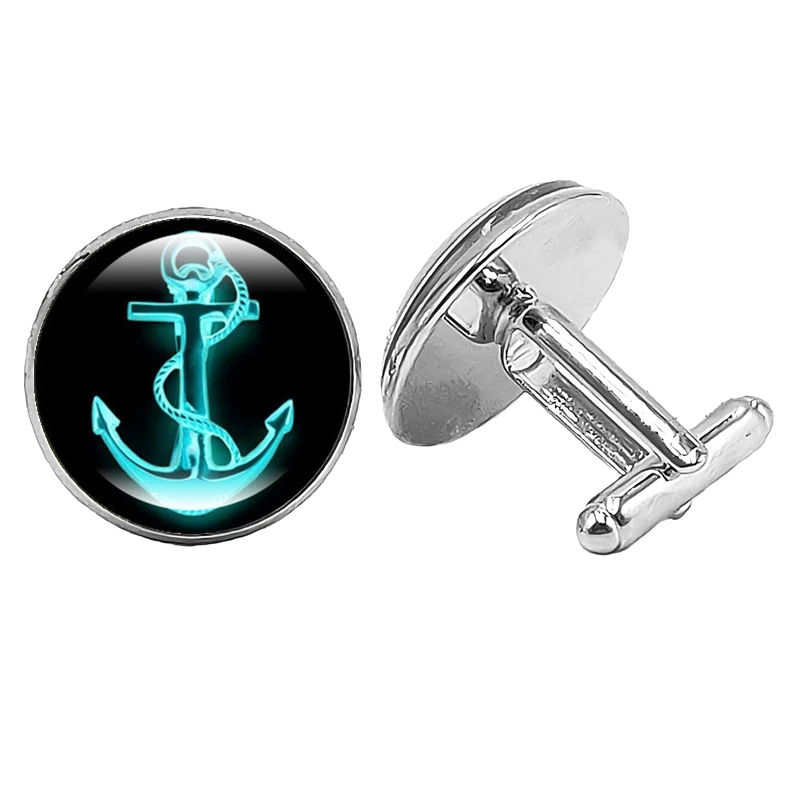 2019 Новинка Лидер продаж прозрачные якорь серебро стекло кабошон запонки Для