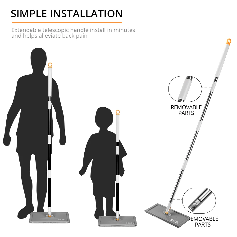 

DEKO Magic Mop Hand Free Household Automatic Spin Floor Mop Home Kitchen Wooden Floor Cleaning Microfiber Pads With Bucket