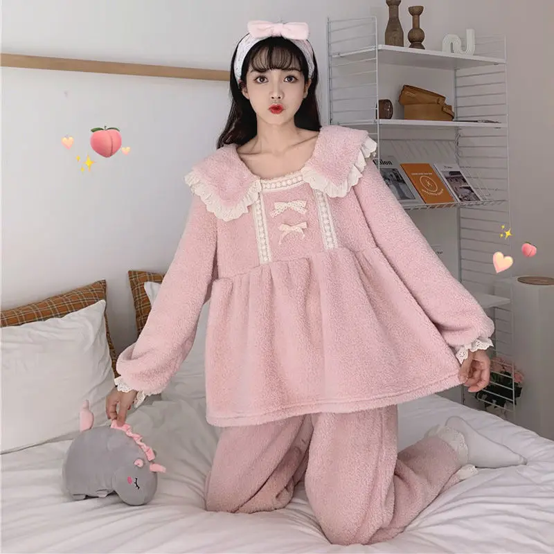 Пижамный комплект фланелевый Женский милая свободная мягкая удобная домашняя