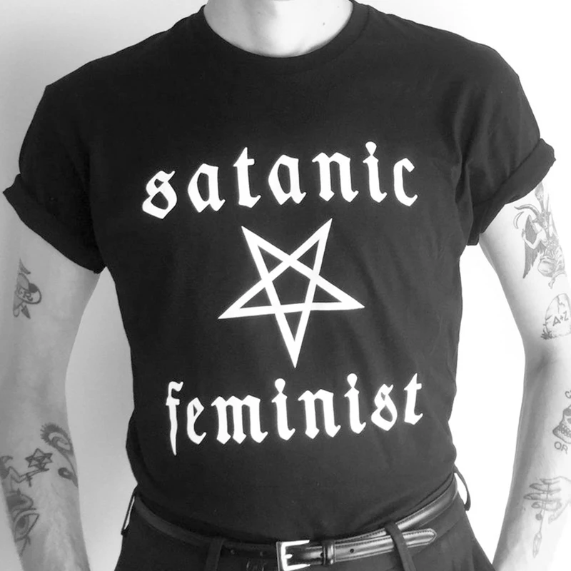Женская футболка из хлопка Satanic повседневная черная с графическим принтом в