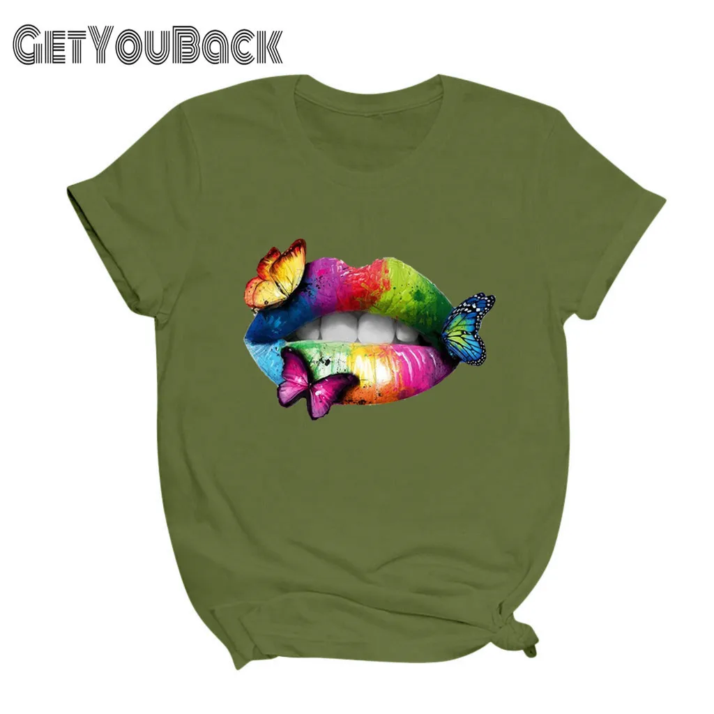 Радуга для губ в виде цветов и бабочек винтажном стиле Женская футболка девочек