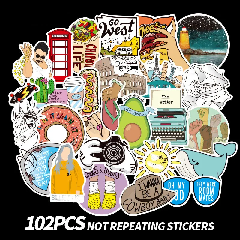 

100PCS Fashion Stickers Pack Trendy Pegatinas Toy Welfare Graffiti Funny Sticker Bomb For Skateboard Motorcycle Luggage Guitar