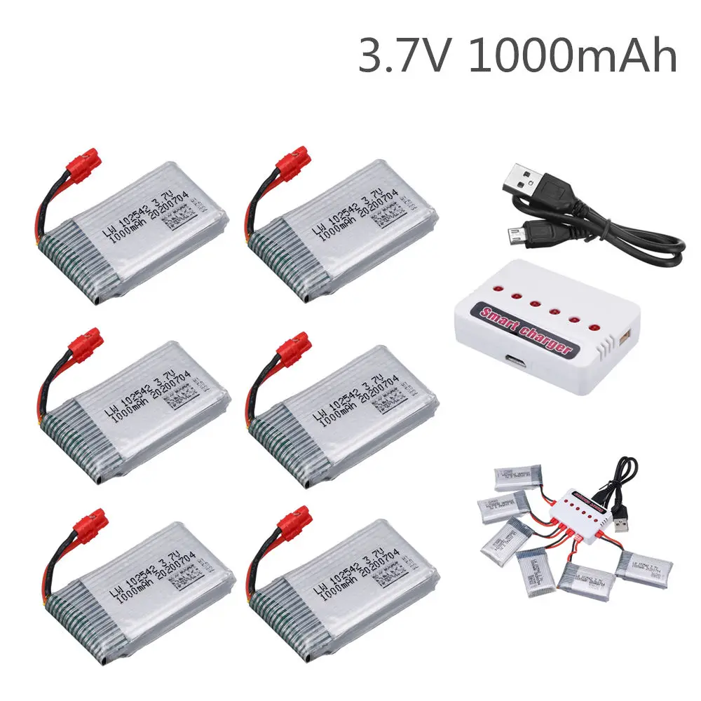 3.7V Drone Battery for Syma X5HC X5HW X5UW X5UC RC Quadcopter 3.7V 1000mAh Lipo Battery with Charger Drone Spare Part XH4.0 Plug