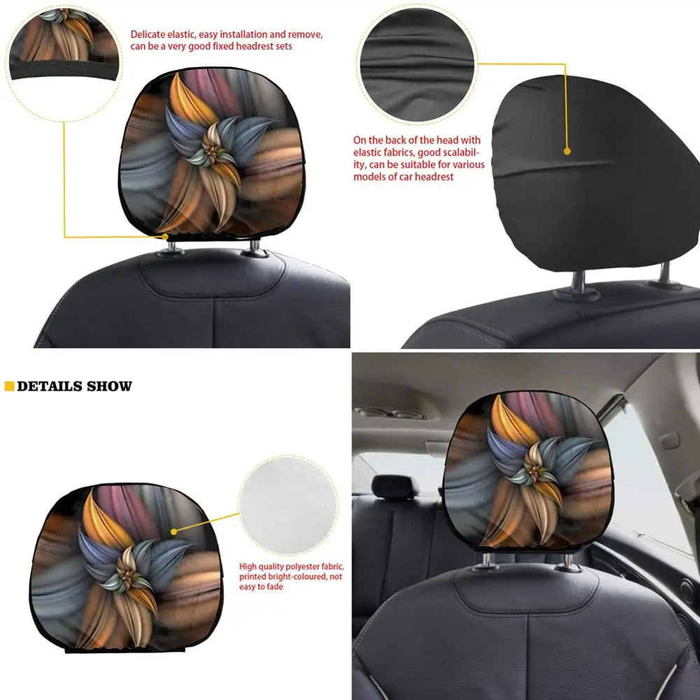 

4pcs 3D Floral Headrest Covers Universal Fit for Car Truck SUV Vehicle Vintage Washable Luxury Car Seat Head Rest Auto Accessory