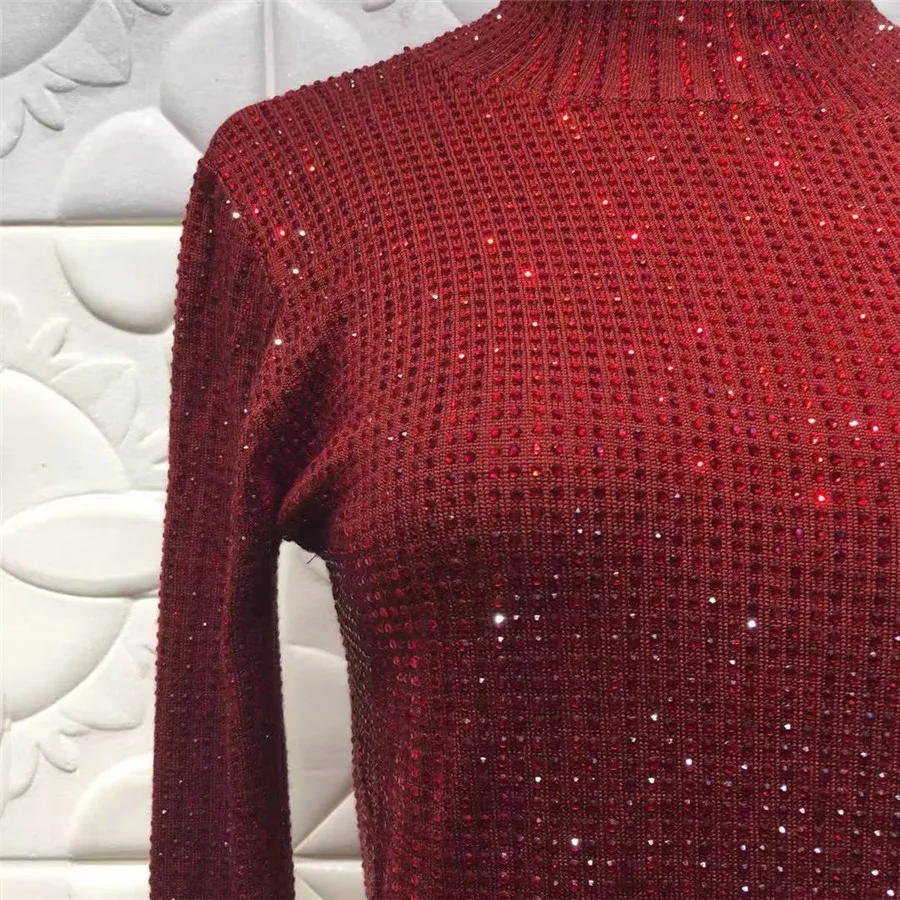 New Women Fashion Sweater Jumper Long Sleeve Diamond Pattern Red Jumper Sweater Winter Women Sweater O-neck Tops Sweaters