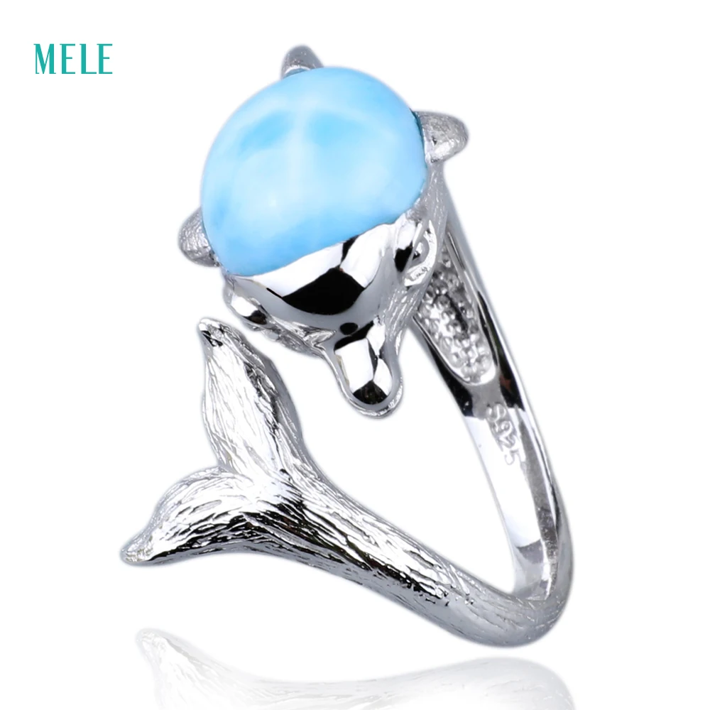 Натуральное gemstonesblue Larimar кольцо с дельфинами Открытое прямая сделка долгосрочная