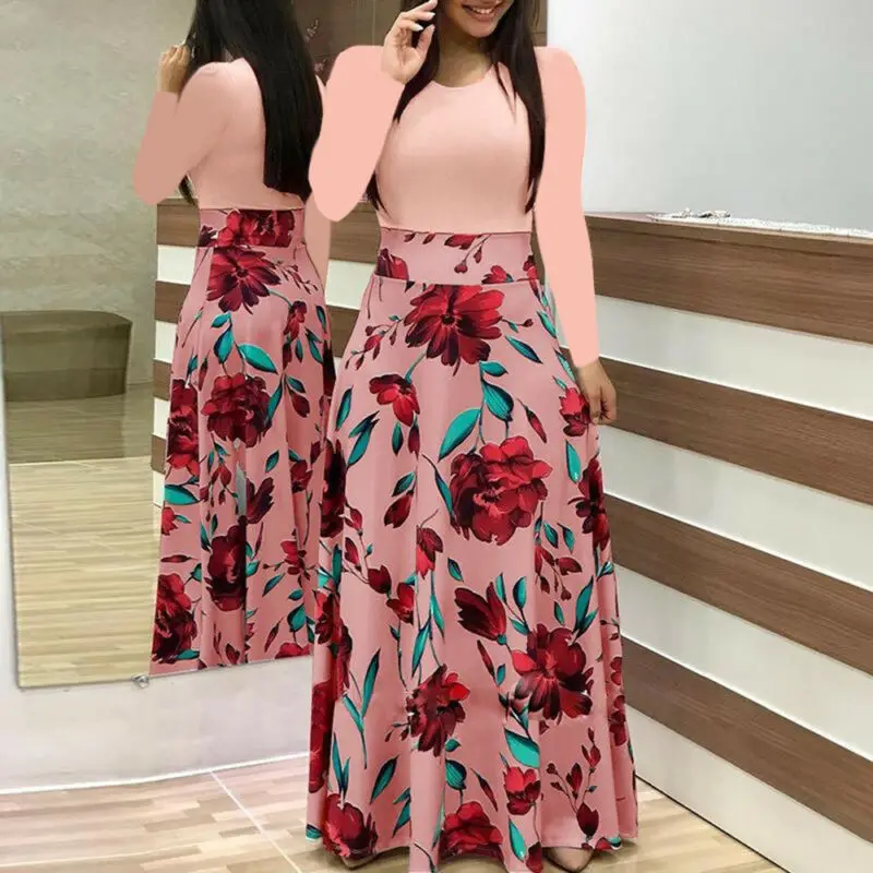 2019 Ранняя осень Новое Женское платье с длинным рукавом Цветочные Boho вечерние