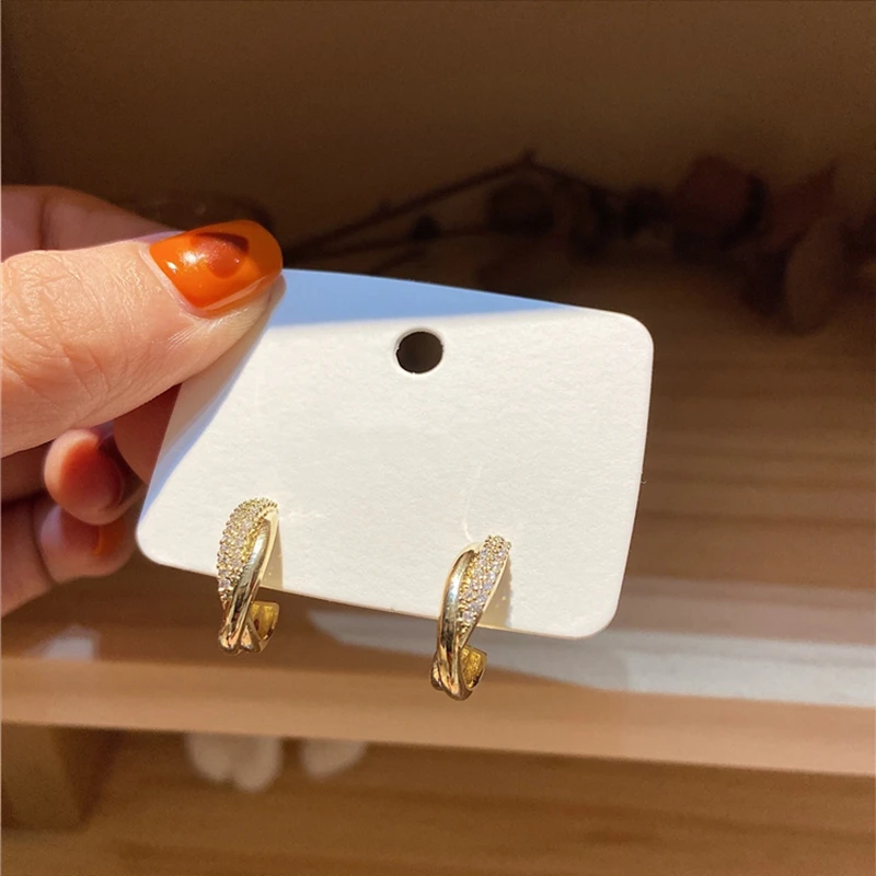 

MENGJIQIAO Wholesale Korean Delicate Zircon Twist Circle Hoop Earrings For Women Girls Metal C Shape Oorbellen Jewelry Gifts