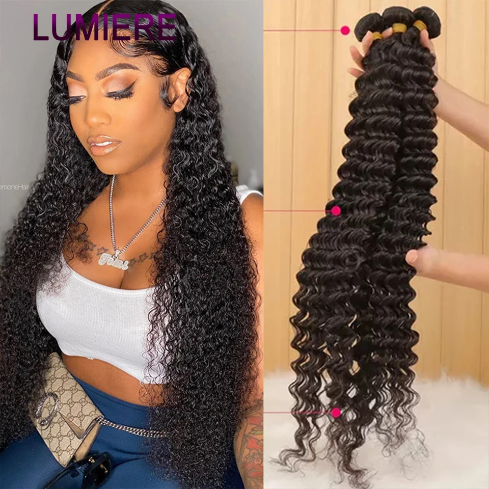 Светомузыка для волос глубокая волна пряди с закрытием бразильские Remy