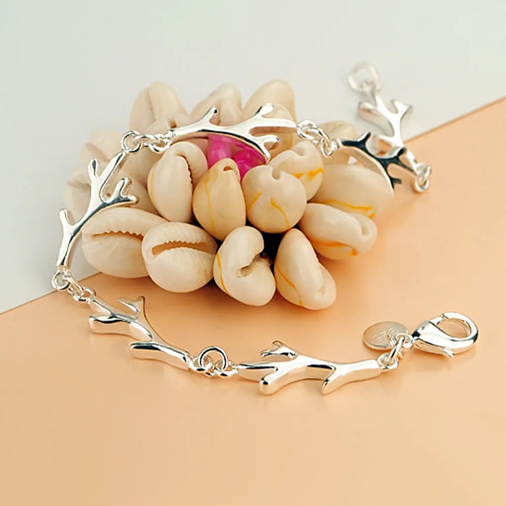 Женский Браслет из серебра 925 пробы с подвеской в виде ветки 20 см|sterling silver bracelet|solid