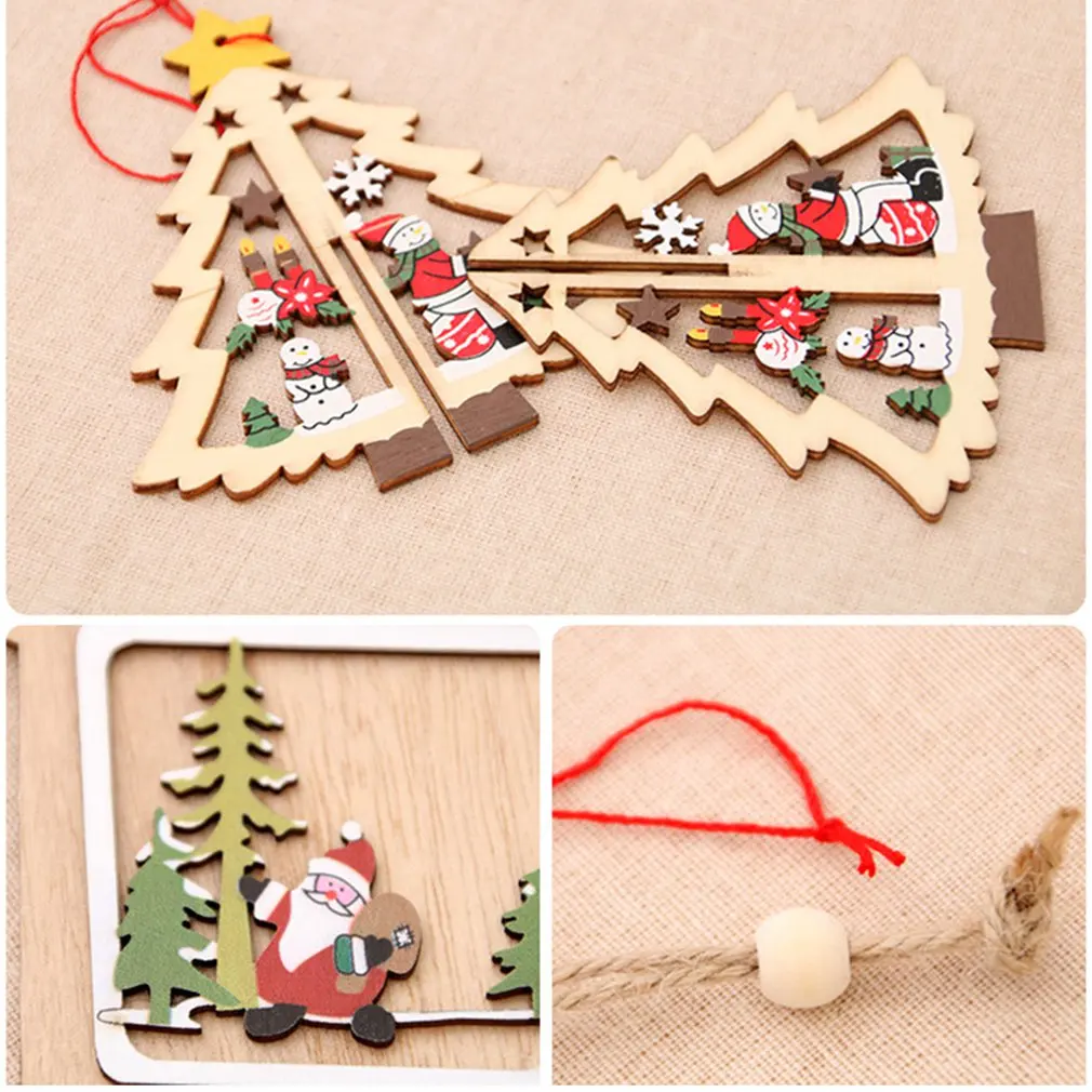 

1PC 3D Christmas DIY Ornament Wooden Hanging Christmas Tree Decorations For Home Party New Year Cute Gift
