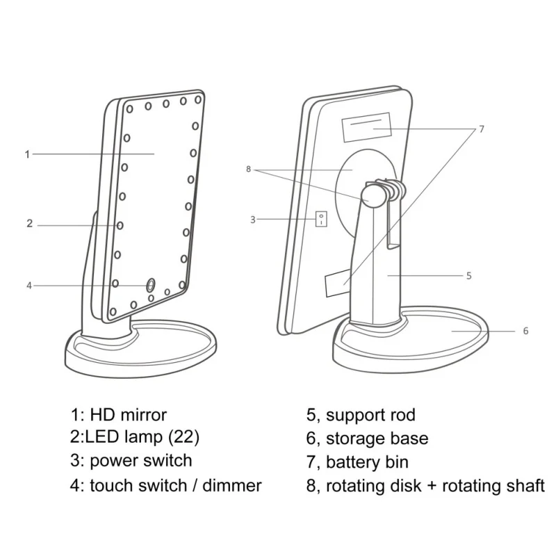 LED Touch Screen Makeup Mirror Professional Vanity Mirror With 22 LED Lights Beauty Adjustable 360 Countertop Degree Rotation