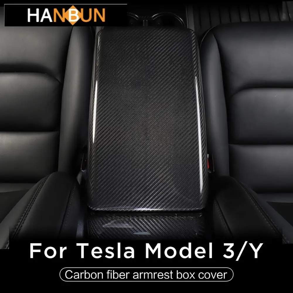 

interior modification accessories car central control true carbon fiber armrest box cover for Tesla Model3 and ModelY