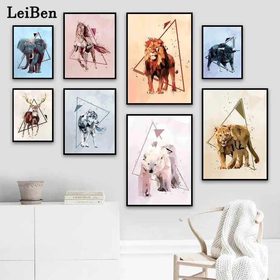 

Jungle Animal Elephant Horse Lion Cow Deer Wolf Wall Art Canvas Painting Nordic Posters and Prints Wall Pictures Kids Room Decor