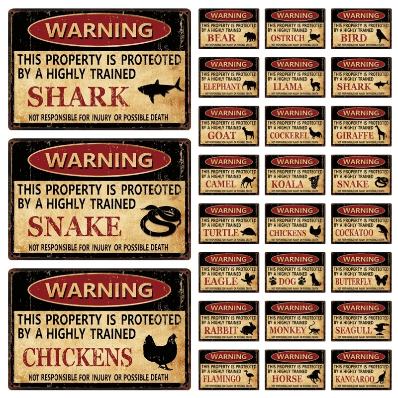 

Warning Koala Rabbit Snake Chickens Elephant Bear Metal Sign Home Decor Bar Wall Art Painting 20*30 CM Size Dy151