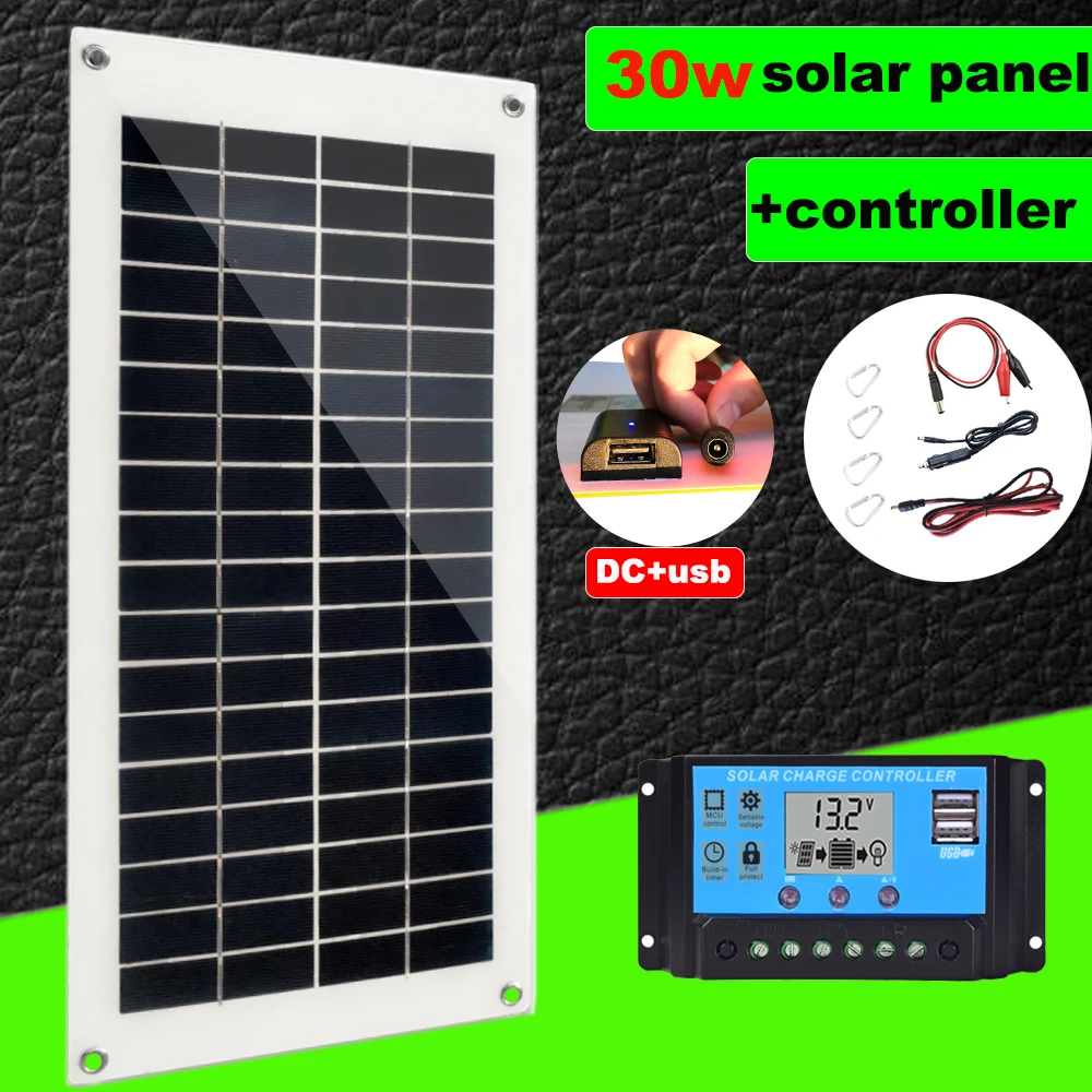Гибкая солнечная панель 30 Вт 12 в солнечное зарядное устройство 10A контроллер для