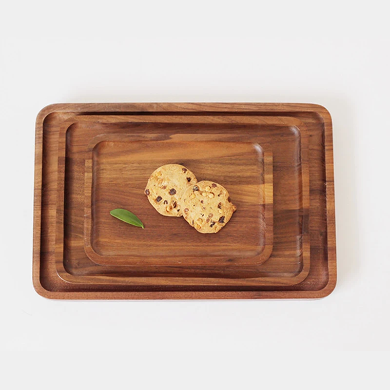 Прямоугольная деревянная тарелка в японском стиле черная сервировочная из ореха
