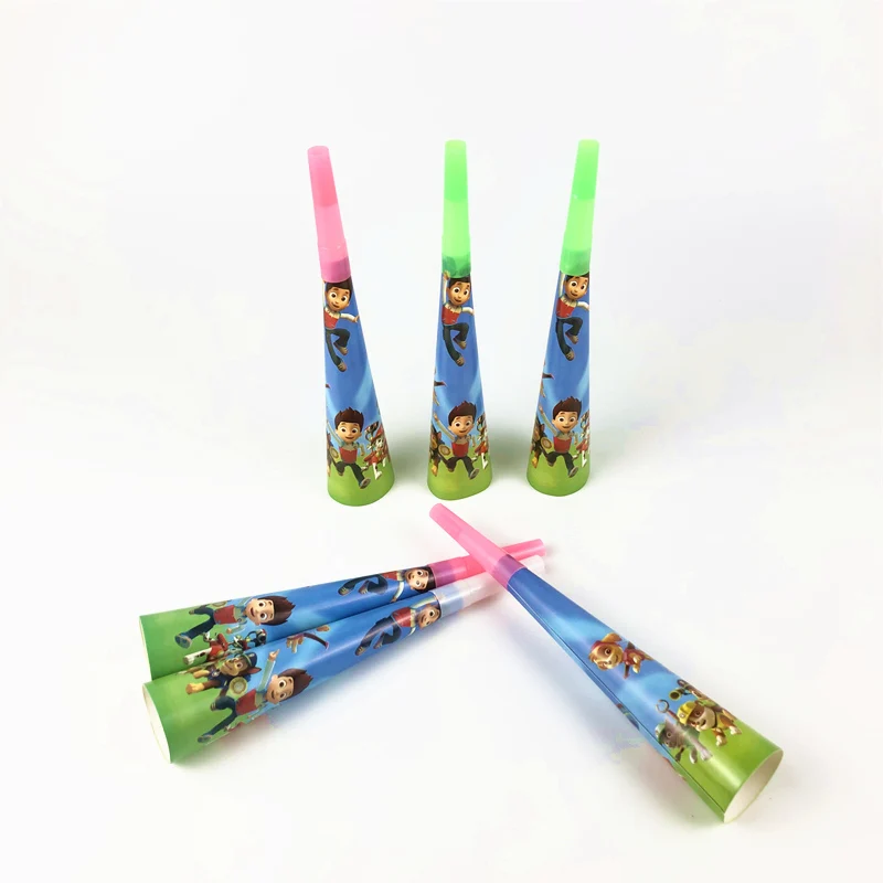 horns-6pcs «Щенячий патруль» тематическая Одежда для мальчиков, подарочный набор для дня рождения, вечерние украшения, милые чашки, тарелки, одноразовые столовые приборы для малышей - Цвет: horns-6pcs