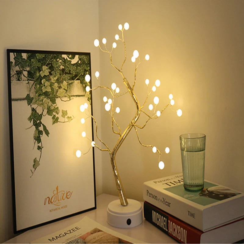 

Night Light For Home Decoration Copper Wire Tree Lamp LED Fairy Creative Potted Shapes DIY Table Lamp Holiday Gifts For All Ages