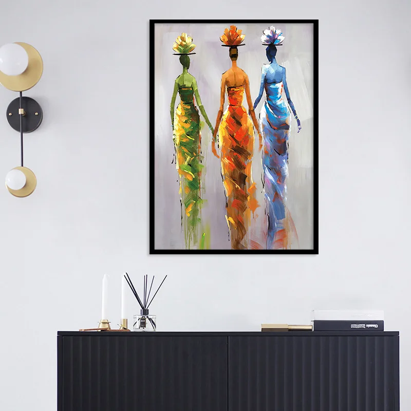African Woman Portrait Oil Painting on Canvas Posters and Prints Scandinavian Art Wall Picture for Living Room Unframed Дом и сад