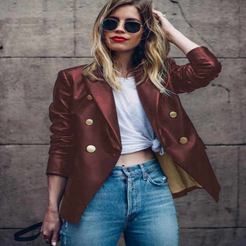 Женский блейзер Vadim однотонный из искусственной кожи Осень-зима 2019 | Женская