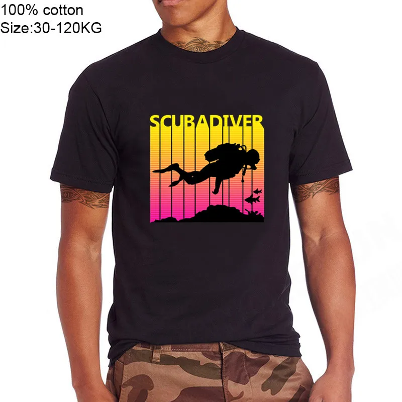 2019 забавная Ретро футболка для аквалангиста Мужская черная белая с коротким