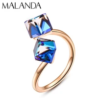 malanda crystals from swarovski open rings for women new fashion rose gold color female rings wedding party jewelry girls gift
