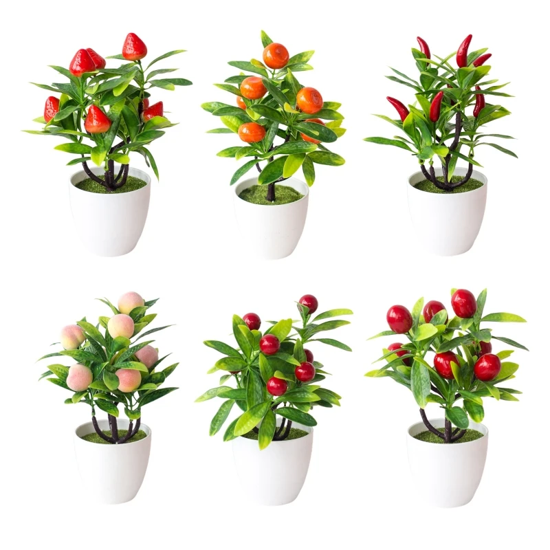

Искусственные Горшечные растения, Искусственный перец, клубника, оранжевый, персик, бонсай, горшок с орнаментом R7UA