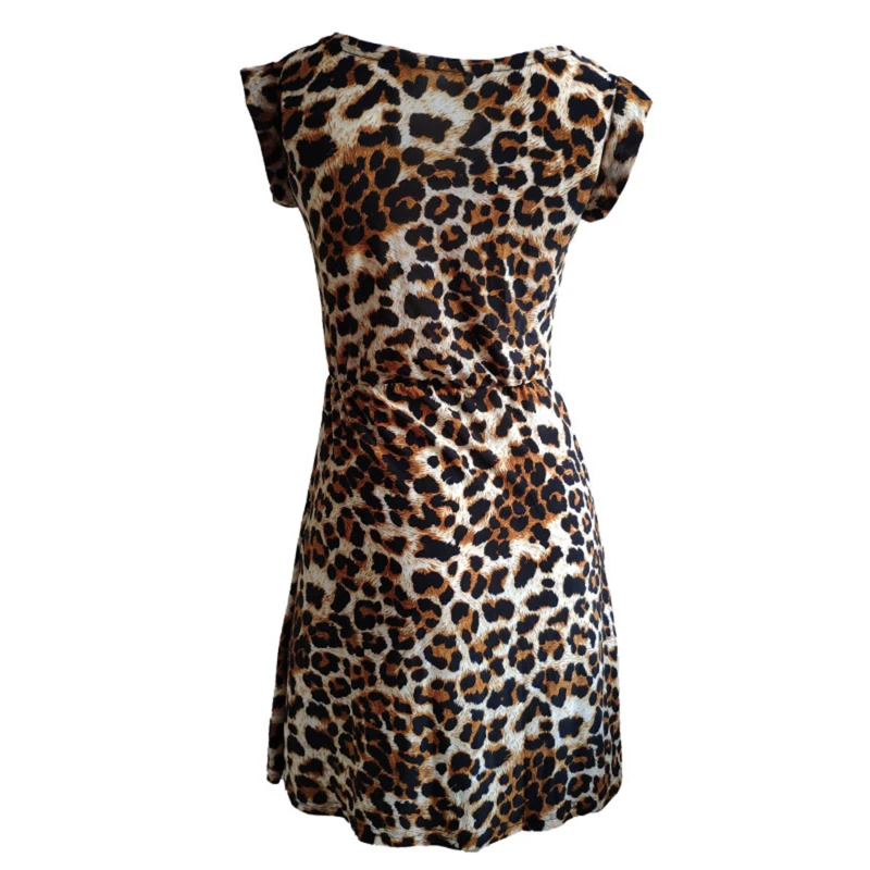 

Sexy Summer 2021 Short Sleeve Dress Fashion Women's Dress Leopard Print Tunics Sexy Round Neck Clothing
