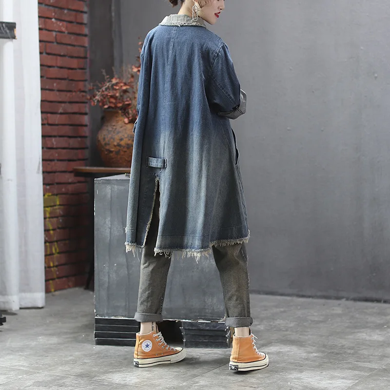 Уличная одежда для девочек джинсовые пальто с необработанными краями большие