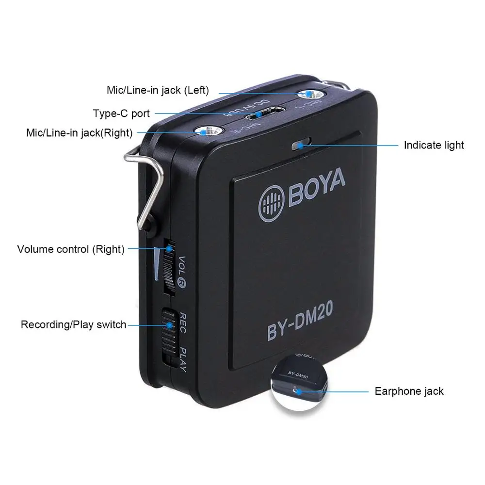 Нагрудный микрофон BOYA BY-DM20 с двумя головка съемная совместим USB-интерфейсом Type-C