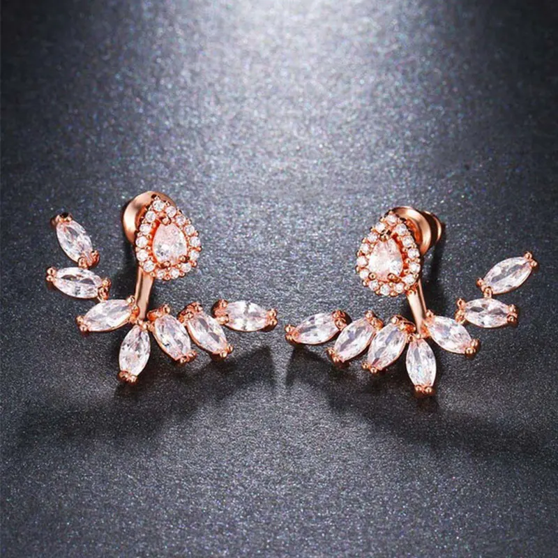 

HUAMI Simple Leaf Stud Earrings for Women Korea Fashion AAA Zircon Factory Hot Sale Wedding Party Gift Wholesale Price Earrings