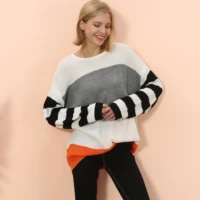 women fashion stripe knit sweater top long sleeves o neck vintage female knitted sweaters pullover chic tops