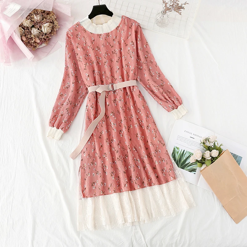 Женское шифоновое платье с цветочным принтом корейское Повседневное для отпуска