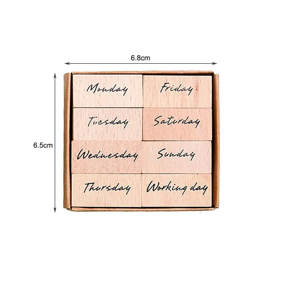 

Stamp Numbers English Months Weeks Reusable Wood Vintage Cursive Seal for Office