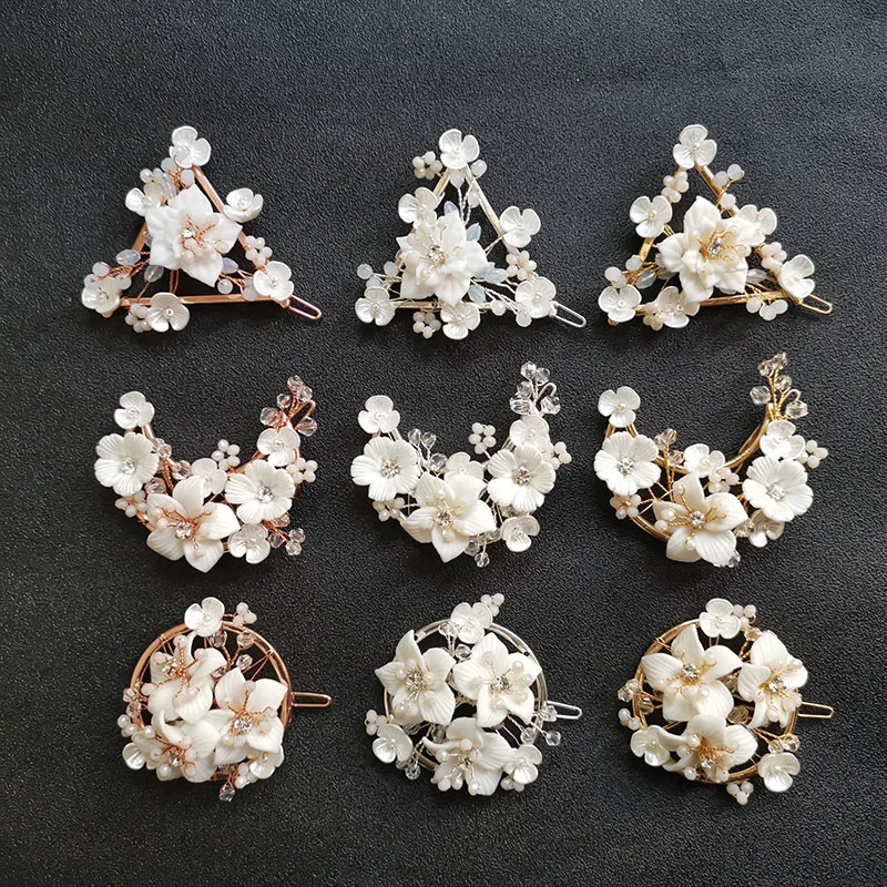 Женские Цветочные заколки для волос SLBRIDAL Металлические Керамические ручной