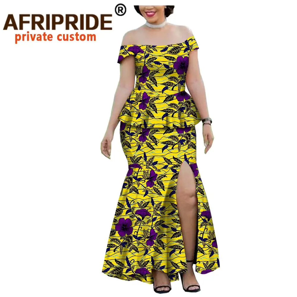 

2020 spring wax african clothes 2 pieces skirt set for women AFRIPRIDE strapless top+ankle length split skirt women set A1926001