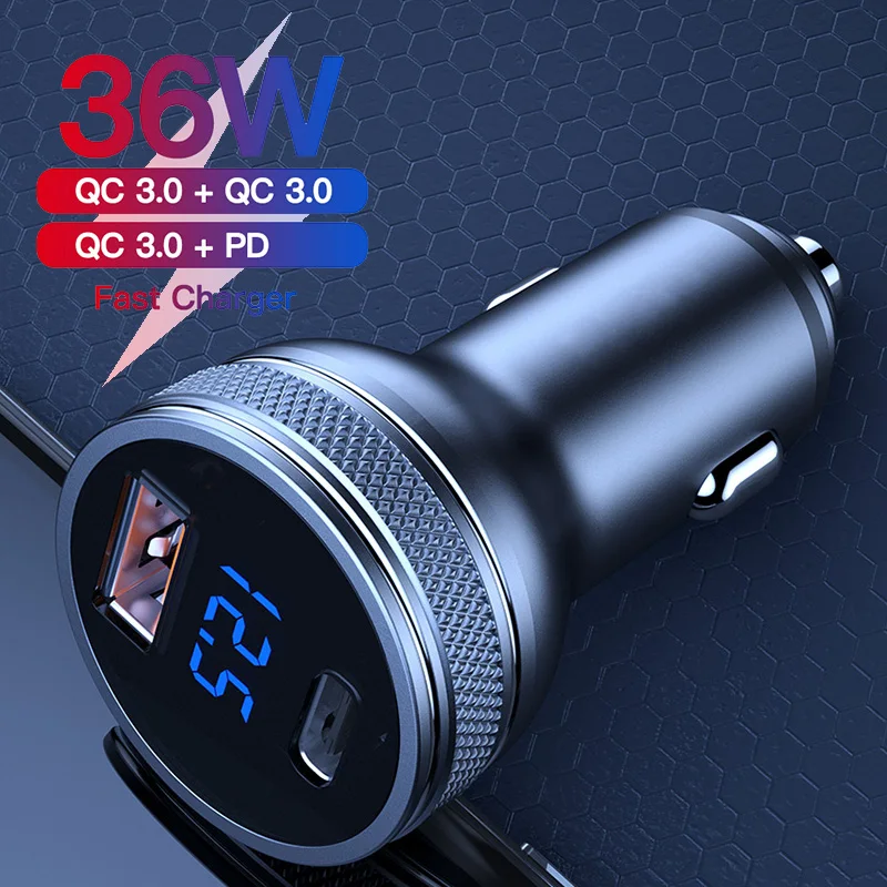 

36W PD Quick Charge Car Charger USB Type C Dual Port Fast Charging Plug For iPhone 12 11/12 Pro Max Xiaomi 11 10 Huawei p40 p30