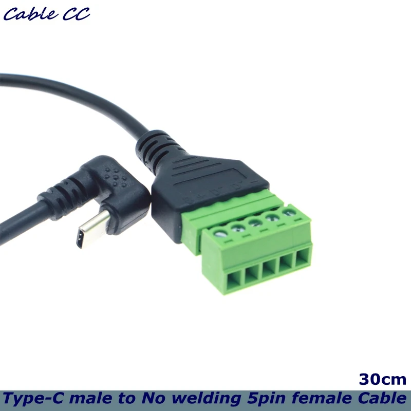 

30cm Elbow TYPE-C Male-to-Soldering Free 5Pin Female Pluggable Terminal Adapter Extension Cable for Mobile Phones and Tablets