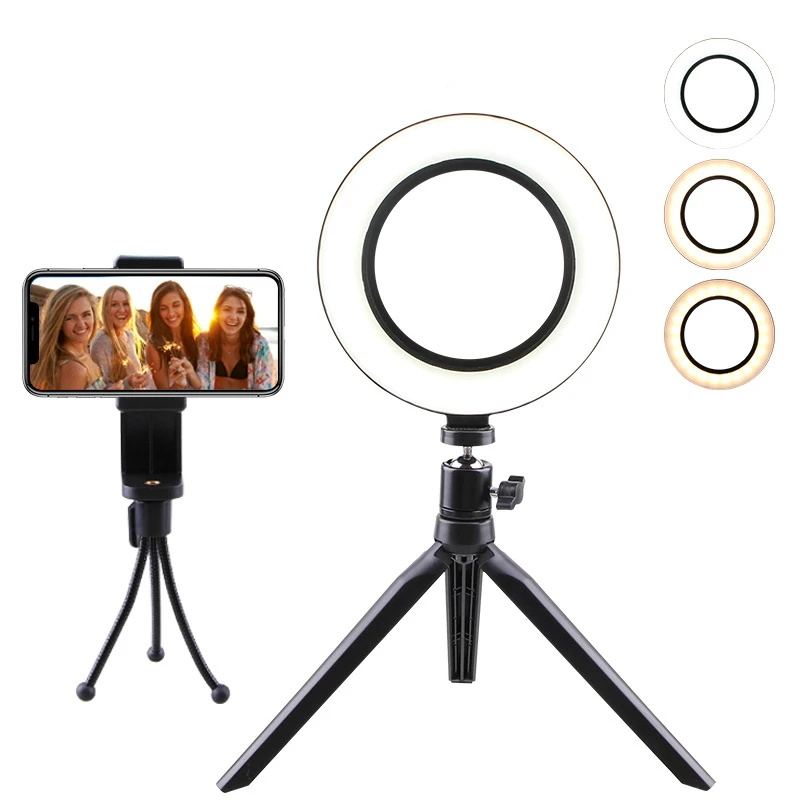 Portable Led Video Ring Light Mobile Phone Desktop Table Stand Set Makeup Selfie Fill Light Photography Beauty Lamp for Youtube