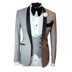 Реальное фото светильник-серый с черным воротником смокинги для жениха мужское вечернее платье Потрясающие деловые костюмы (пиджак + брюки + жилет + галстук) W:133