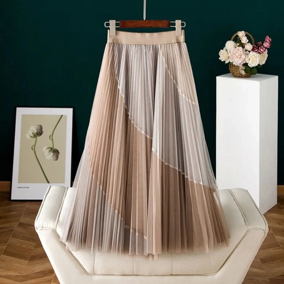 Женская плиссированная сетчатая юбка с высокой талией новая модель весна лето 2021