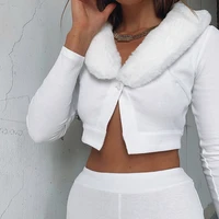 fluffy fur collar cardigan 2021 new autmn winter fashion women knitted sweater y2k sexy high street white short jacket coat top